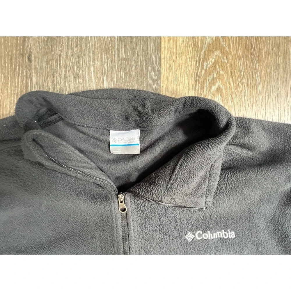 Columbia Fleece Pullover Mens Large Black Quarter Zip Mock Neck Long Sleeve Logo
